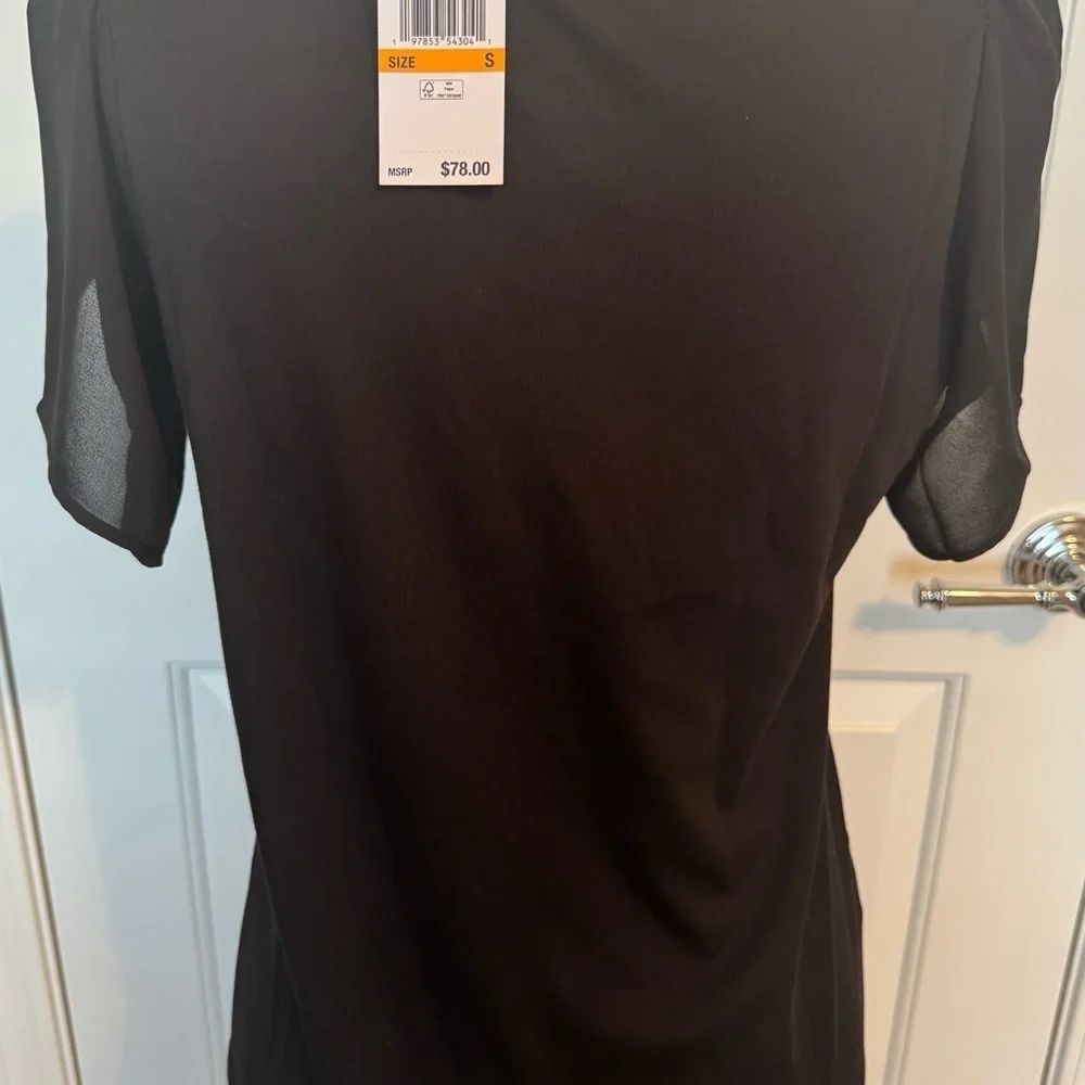 NWT Michael Kors Black Puff Sleeve Round Neck Top Small